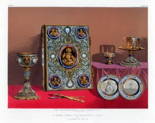 Ein Evangeliumseinband und kirchliches Gerät, 19. Jahrhundert