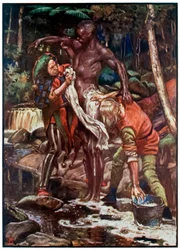 Narr und Want-Wit waschen den Äthiopier aus The Pilgrims Progress From This World, To That Which Is To Come von John Bunyan (1628-1688) Illustration von Byam Shaw (1872-1919)