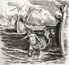 Die Landung der Jüten auf der Isle of Thanet, Kent, England, 449 n. Chr., aus dem Buch 