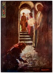 Der Mann mit der Mistgabel aus The Pilgrims Progress From This World, To That Which Is To Come von John Bunyan (1628-1688) Illustration von Byam Shaw (1872-1919)