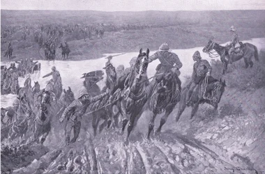 Artillerie durchquert den Caledon bei Karreepoort Drift, Illustration aus After Pretoria: The Guerilla War, 1902