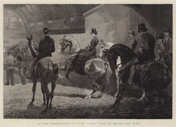 Auf der Pferdeschau, warten auf ihren Auftritt im Ring