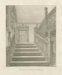 Innenraum von Blithfield Hall: Sepia-Zeichnung