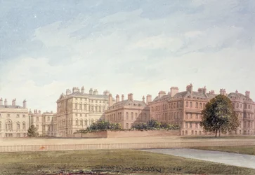 Das Schatzamt und Häuser in der Downing Street vom St. James