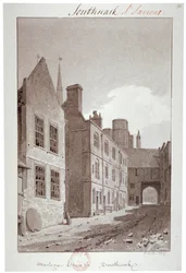 Blick auf das Torhaus von Montague House, Southwark, London
