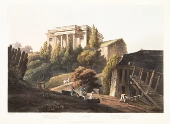 Versailles, Der Pavillon von Lucienne, Wasserwerke von Marly, Illustration aus Versailles, Paris und Saint Denis, veröffentlicht 1806