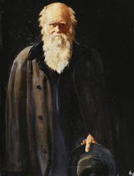 Porträt von Charles Darwin, stehend, als Dreiviertelfigur, 1897