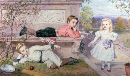 Die Farrer-Kinder, Gaspard, Henry und Cecilia in den Gärten eines Landhauses in Berkshire