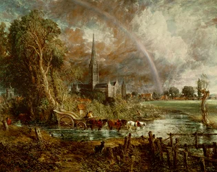 Kathedrale von Salisbury von den Wiesen aus, 1831