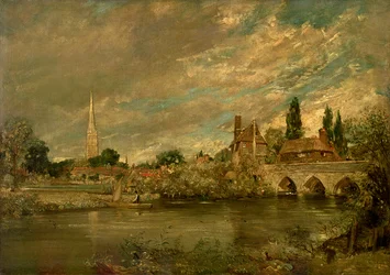 Die Brücke von Harnham und die Kathedrale von Salisbury, ca. 1820