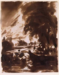 Bäume und Wasserstrecke an der Stour (braune Waschung)