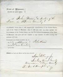 Treueeid von John Crow aus Missouri, County of St. Louis
