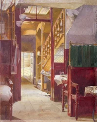 Innenansicht mit der Treppe in der Cock Tavern, Fleet Street, City of London, 1881
