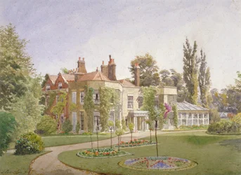 Der Vordereingang und Garten des Raleigh House, Brixton Hill, Lambeth, London