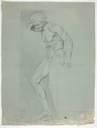 Antike Statue eines stehenden Fauns mit Zimbeln