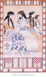 Damen des minoischen Hofes, Illustration aus Myths of Crete and Pre-Hellenic Europe, veröffentlicht von der Gresham Publishing Company Limited 1920er Jahre