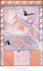 Die Stierkämpfer, Illustration aus Mythen von Kreta und vorhellenischem Europa, veröffentlicht von der Gresham Publishing Company Limited, 1920er Jahre