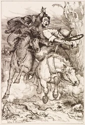 Zwei galoppierende Reiter [einer trägt seinen eigenen Kopf]