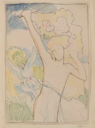 Ohne Titel [Weibliche Figur und Tauben]