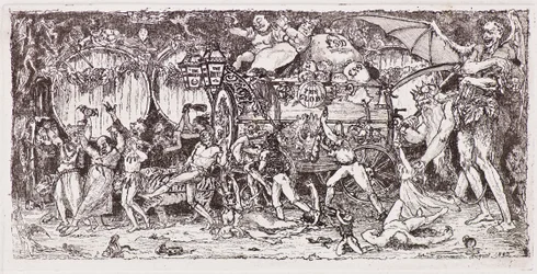 Weinfass von vier Tigern gezogen