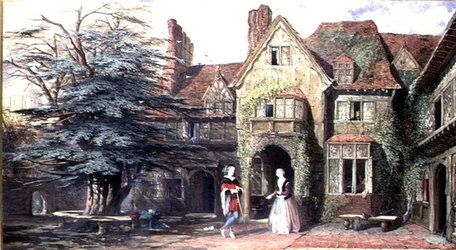 Außenansicht von Stoke House, mit Figuren