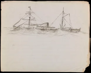PAH1228; Skizzen eines Schlachtschiffs und zweier anderer Schiffe der Royal Navy
