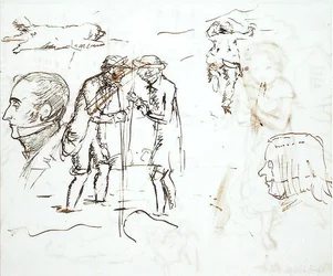 Ein Blatt mit Studien von John Ruskin (1819-1900) und William Millais