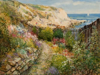 Ein Garten in Cullercoats mit Blick auf das Meer