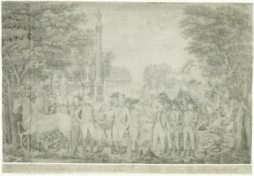 Die Briten übergeben ihre Waffen an General Washington nach ihrer Niederlage in Yorktown, Virginia, Oktober 1781, 1810-1815