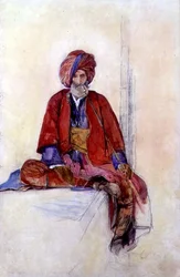Studie eines sitzenden Türken, der eine lange Pfeife raucht, ca. 1841