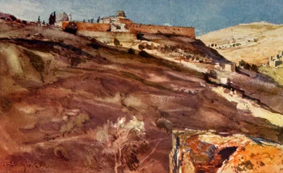 Jerusalem - Südwand des Tempelbereichs, vom Hinnom-Tal bei Sonnenuntergang, 1902