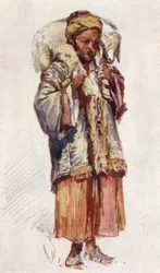 Syrischer Hirte (Abu Mustapha) trägt ein Lamm auf seinen Schultern