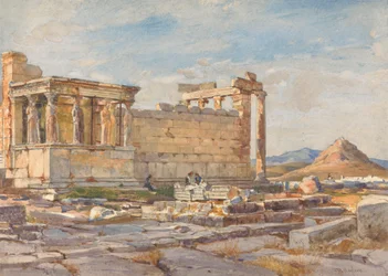 Die Südseite des Erechtheions, mit dem Fundament des früheren Tempels der Athena Polias