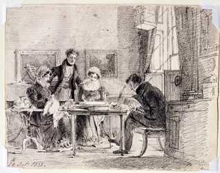 Familiengruppe beim Nähen und Lesen, 10. Oktober 1823