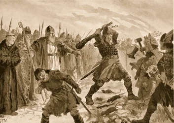 König Olaf der Heilige zerstört das Bild des Gottes Thor, 1020