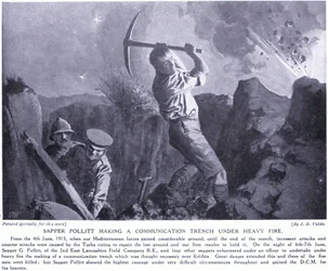 Sapper Pollitt gräbt einen Verbindungsschützengraben unter schwerem Beschuss auf der Halbinsel Gallipoli, Juni 1915