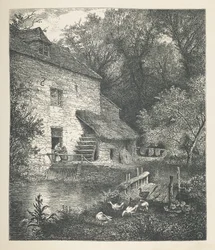 Tafel 14. Ein Haus und eine Wassermühle. Naturbilder. Eine Serie von dreißig Originalillustrationen, auf Holz gezeichnet von J. H. Dell und graviert von R. Paterson