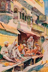 Arbeiter in einem indischen Basar, 1913