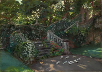Die goldene Stunde: Die westliche Treppe zur oberen Terrasse in Balcaskie, Fife