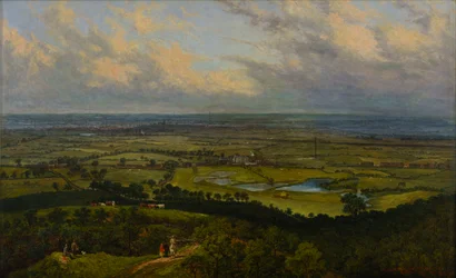 Blick auf Gerrard Wood von Tandle Hill, mit Middleton in der Ferne