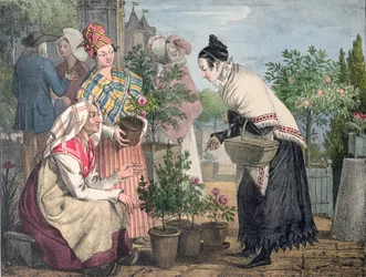 Der Blumenmarkt, Paris, graviert von Charles Joseph Hullmandel (1789-1850), veröffentlicht 1821
