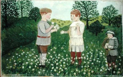 Kinder pflücken Gänseblümchen