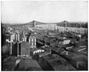 New York und die Brooklyn Bridge, spätes 19. Jahrhundert