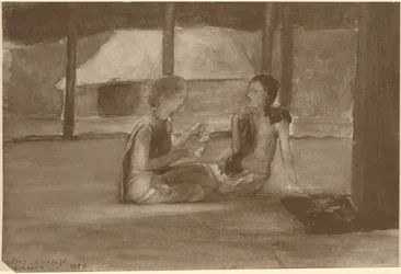 Mädchen in einer samoanischen Hütte