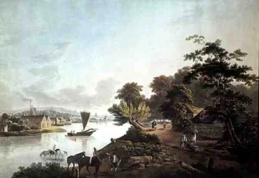 Millbank am Fluss Themse, graviert von F. Jukes