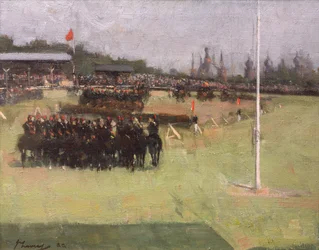 Die musikalische Reitvorführung der 15. Husaren während des Militärturniers auf der Internationalen Ausstellung in Glasgow 1888