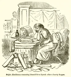 Scipio Aemilianus stopft sich nach einem herzhaften Abendessen für eine Rede voll