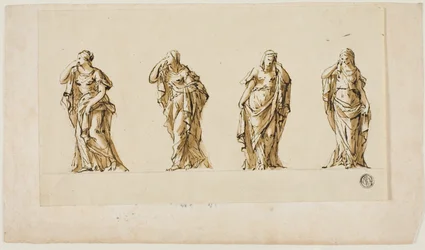 Entwurf für ein Grabdenkmal: Vier trauernde weibliche Figuren