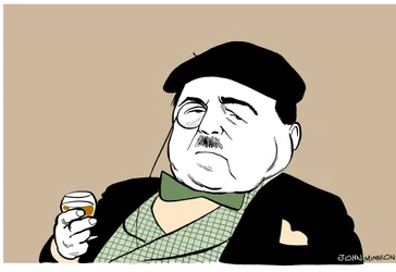 Reynaldo Hahn, Karikatur des deutsch-venezolanischen Komponisten und Dirigenten mit einem Glas Wein