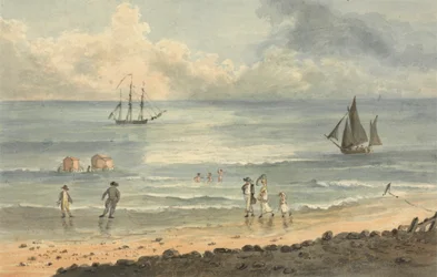 Am Strand von Brighton: Figuren, die am Ufer spazieren